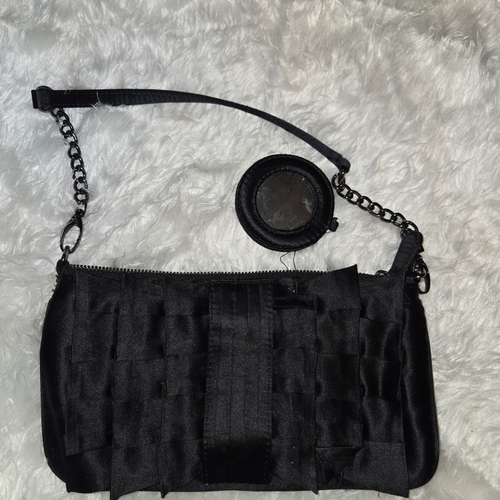 Vintage Nine West Satin Ruffle Shoulder Bag With Mirror